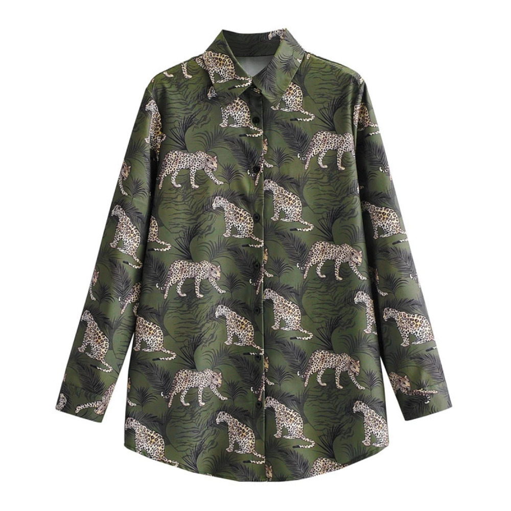 Spring Leopard Print Loose Long Sleeve Shirt